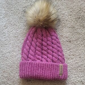4 For $25 Purple/pink Cable Knit Beanie with Faux Fur Pom
